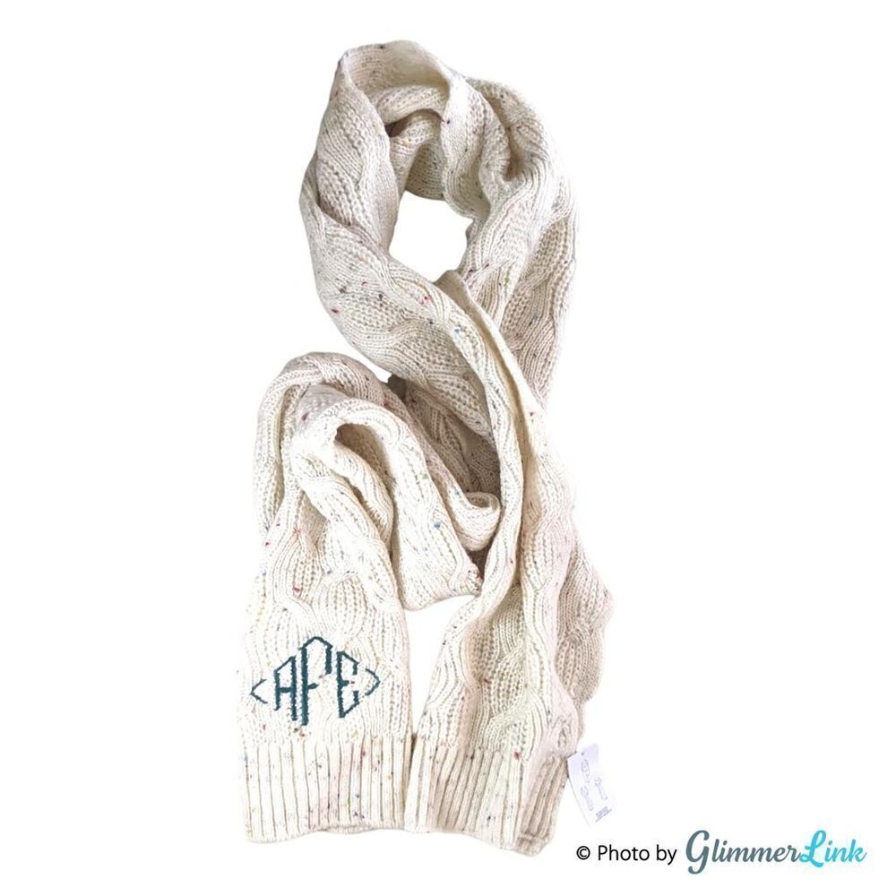 Lands End Off White Multicolor Flecks Knit Scarf Monogrammed AFE